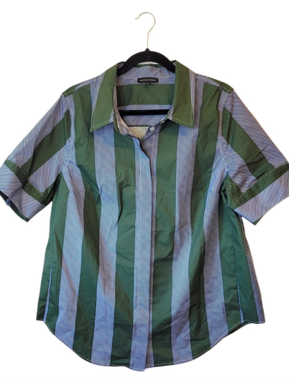 Universal Standard Green & White Vertical Stripe Short Sleeve Oversized Shirt S